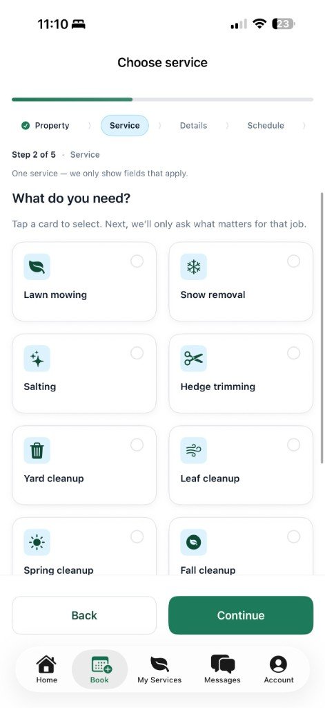 Choose lawn, snow, or exterior services